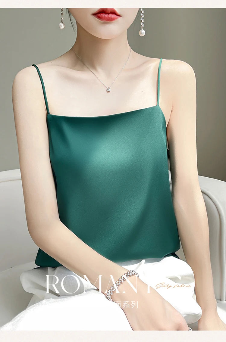 Women' Summer Sling One Line Collar Camis Cool Comfort Silk Suspender Sexy Suspender Top New Undershirt Fashion Thin Style Sling