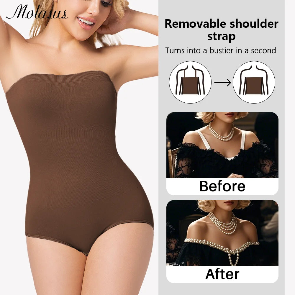 1 Piece Women Shapewear Bodysuit Removeable Shoulder Strap Body Shaper Seamless Tummy Control Slimming Flat Belly for Underwear