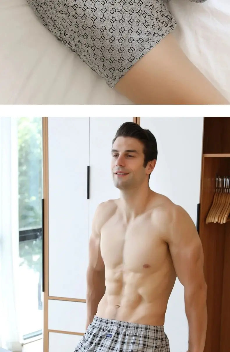 Plus Size M-3XL Men's Aro Pants Cotton Lattice Underwear Loose High Waist Summer Thin Breathable Home Shorts Pouch Underpants