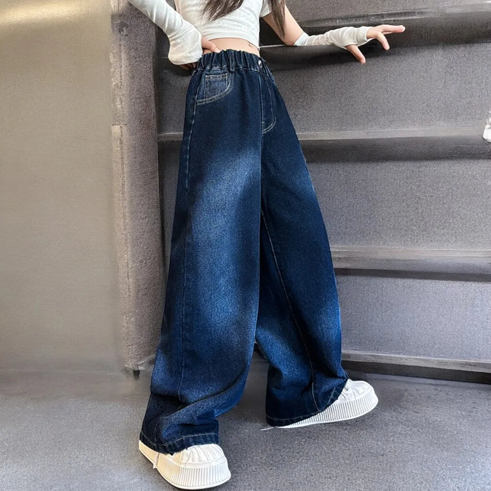 Autumn Kids Cargo Jeans for Girls Loose Pants Children Baggy Trousers School Teenagers Outfits Baby Clothes 5 7 9 10 11 12 Years