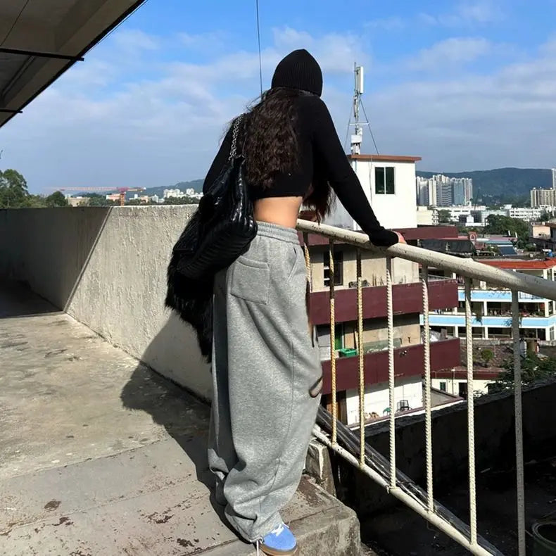 HOUZHOU Y2k Vintage Baggy Sweatpants Oversize Woman Korean Style Harajuku Thick Pants Streetwear Hip Hop Trousers Winter Spring