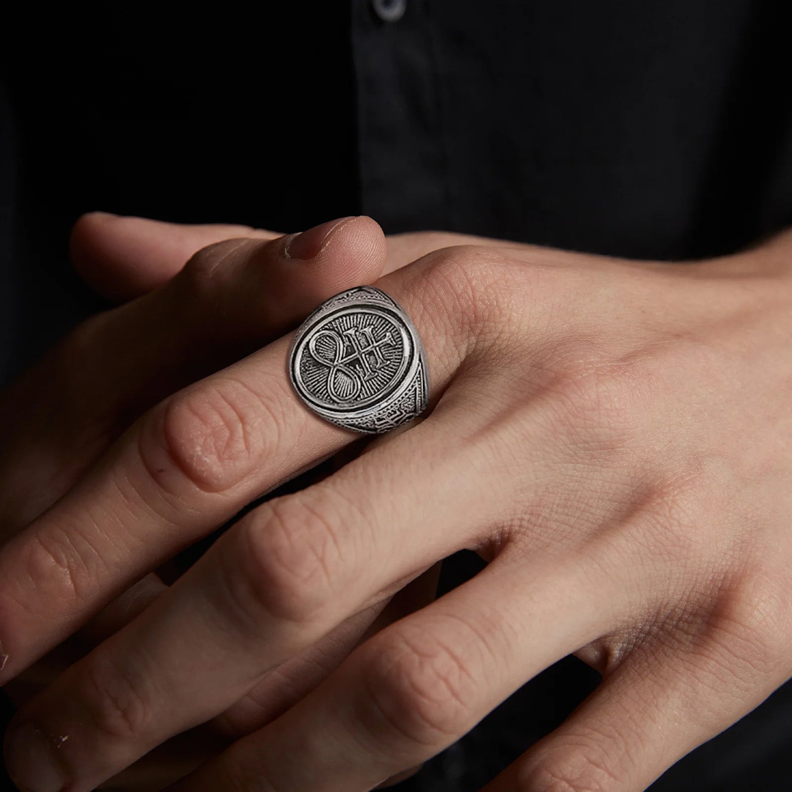Vnox Sigil of Lucifer Devil Seal of Satan Stamp Ring for Men Casting Stainless Steel Punk Signet Ring Band