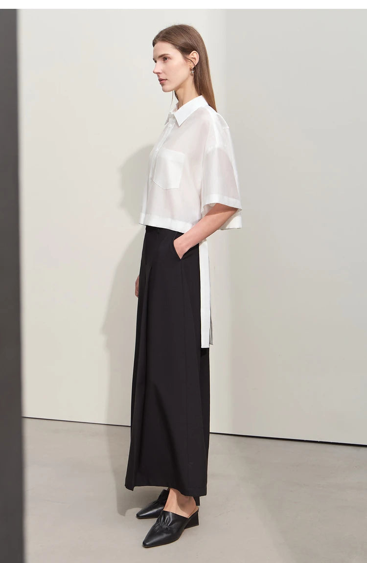 Amii Minimalism 2024 Women Shirt Summer New Lapel Casual Loose Short Belt Female Drop Sleeves Solid Fashion Blouse Tops 12452020