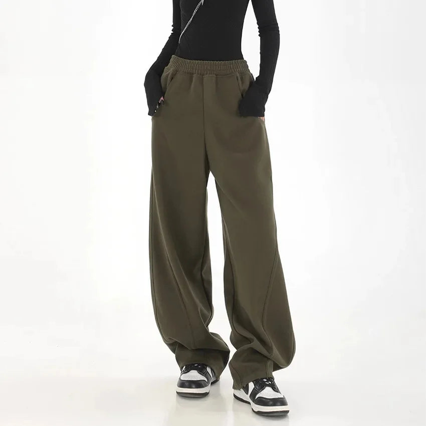 Autumn New Style Light Tawny Women's Sports Pants Loose Sweatpants Banana Shape Hiphop Elastic Waist Wide Leg Trousers