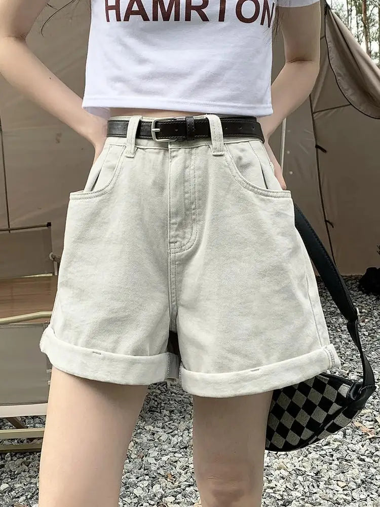 GUUZYUVIZ Green Shorts Feminina Summer Casual Loose Vintage  Jeans Shorts Women Streetwear High Waisted Wide Leg Denim Shorts