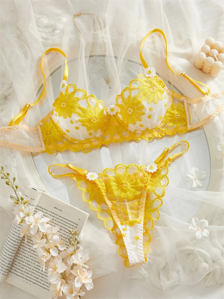 Fairy Sexy Lingerie Floral Embroidery Lingerie Ultra Sexy Bra Set Mesh Underwear Translucent Luxury Intimate Erotic Lingerie