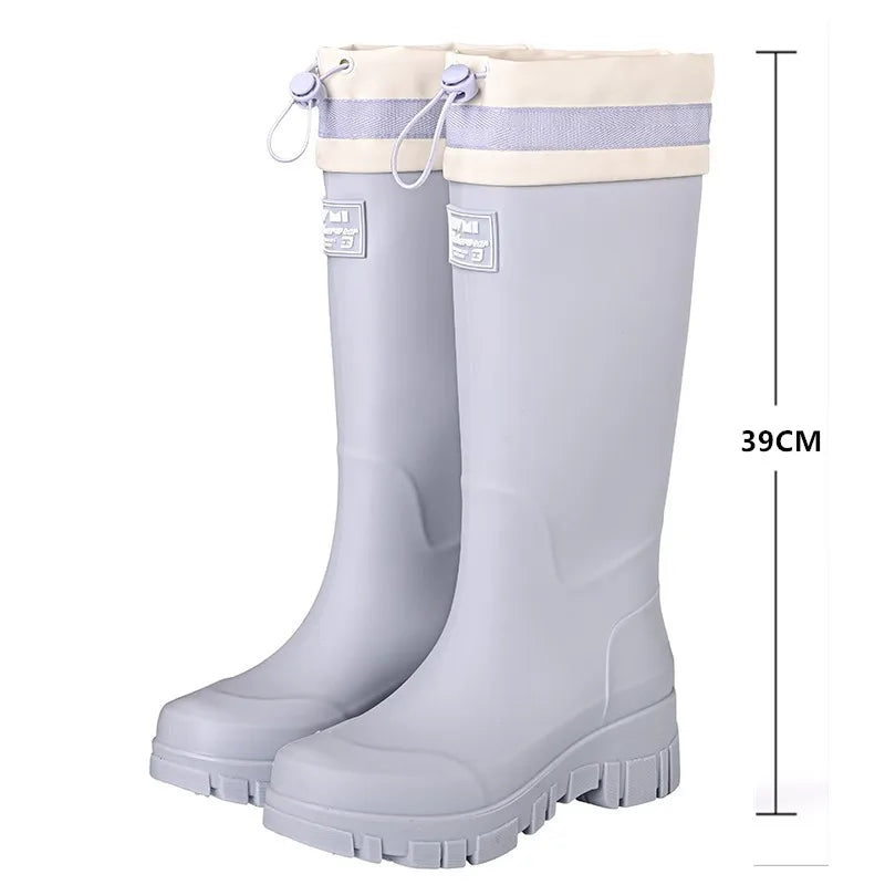 Japanese Sle High Tube Dstring Rain Boots Thi Bot Waterproof ort Tube Rain Boots for Rainy Days Outdoor Wear Elas...