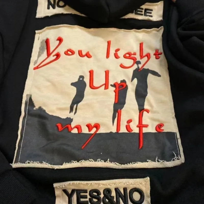 Patch Embroidery Hoodies Women Street Fashion Vintage Sweatshirt Hoodie Woman Casual Loose Harajuku Women Clothes Tops