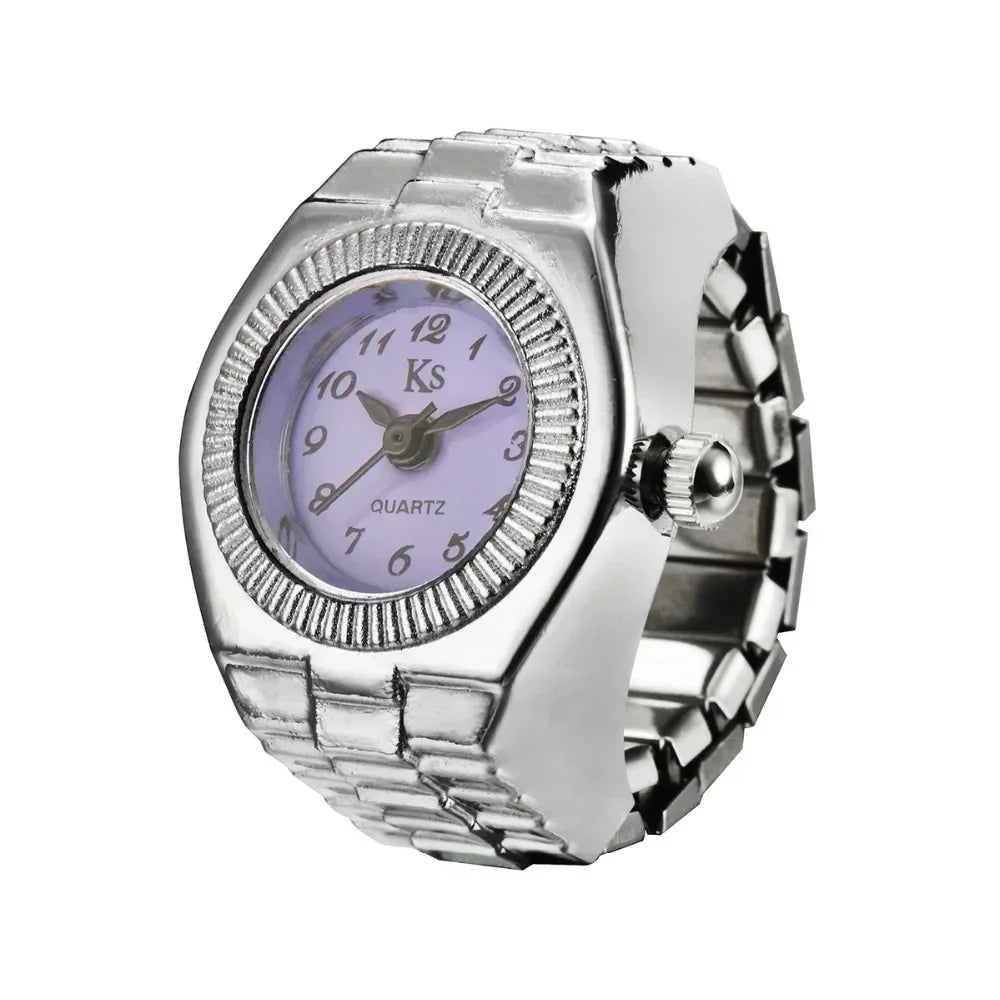 Colorful Watch Ring Women Men Retro Sliver Pointer Quartz Clock Finger Rings Punk Alloy Strap Watches Jewelry Accessories