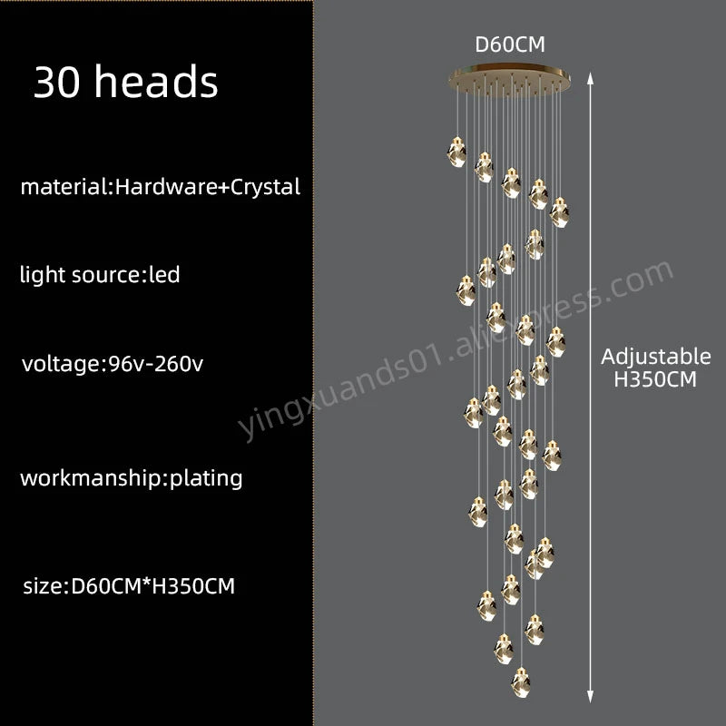 Nordic Crystal Chandelier for Living Room Villa Ceiling Chandeliers Duplex Loft Hanging Lamps Stairscase Suspended Pendant Lamps