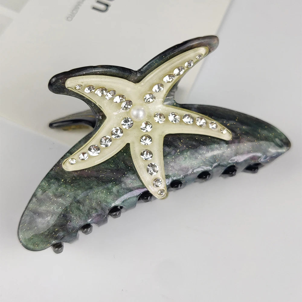 Sea Series Large Hair Claws Clip Diamond Starfish Conch Hair Clips Acetate Hair Accessories Handmade