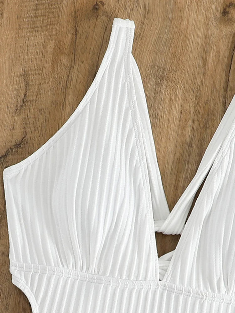 VigoBeviya 2025 Sexy White Strapped Swimwear Women Backless Cross One Piece Swimsuit Monokini Hollow Push UP Beach Bathing Suit