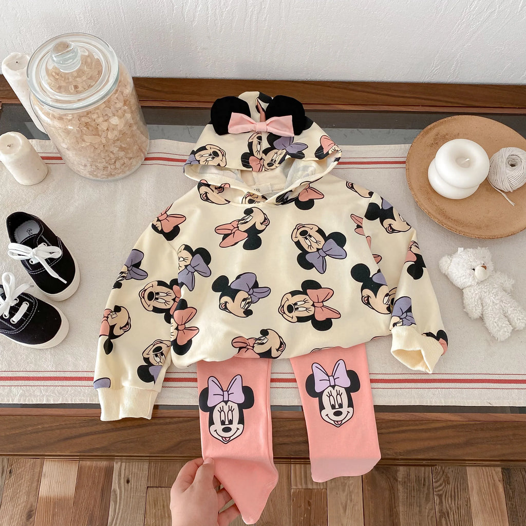 Cute Minnie Hoodies Suit For Girl Clothes Autumn Loose Fashion Popular Children Long Sleeve Tracksuits Tops Trousers 1 2 3 4 5y