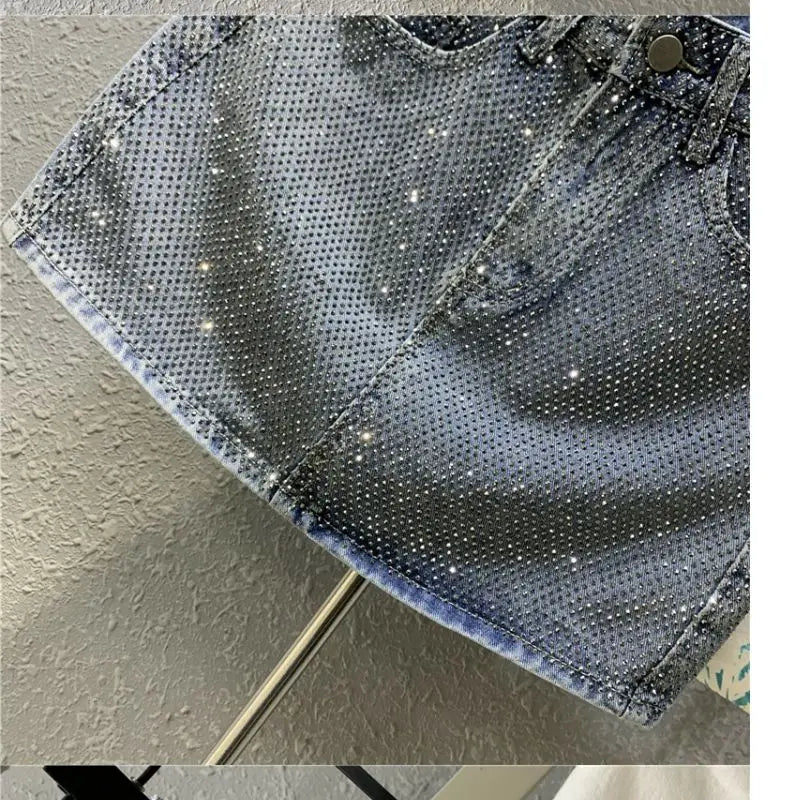 Heavy Industry Hot Drilling High-End Denim Skirt 2024 Spring And Summer New High Waist Pink Sexy A-Word Skirt