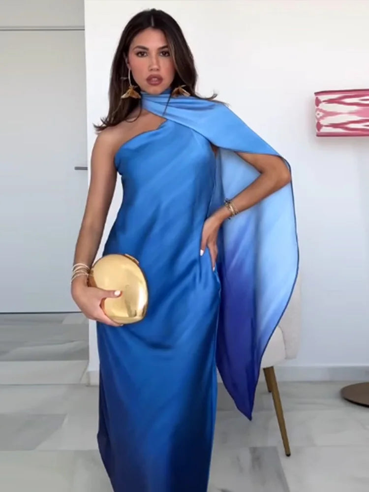 Scarf Collar Sleeveless Evening Dresses Women Backless Sexy 2025 Spring Loose High Waist Holiday Party Dress Female Elegant Robe