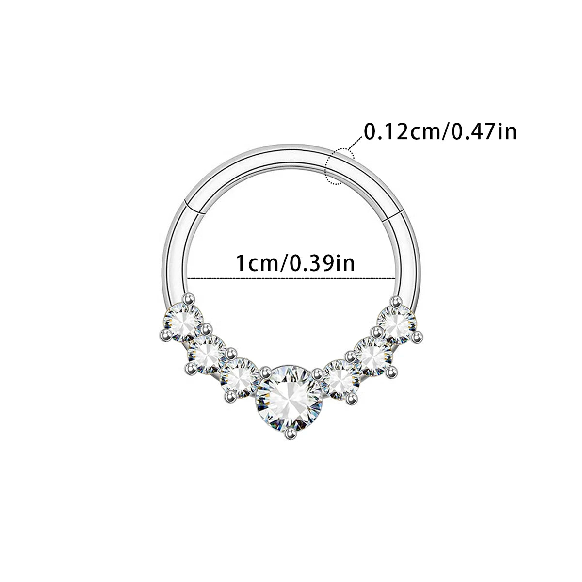 Zircon Hinged Segment Nose Ring Stainless Steel Nose Hoop Septum Clicker Piercing Lip Ear Cartilage Helix Body Piercing Jewelry