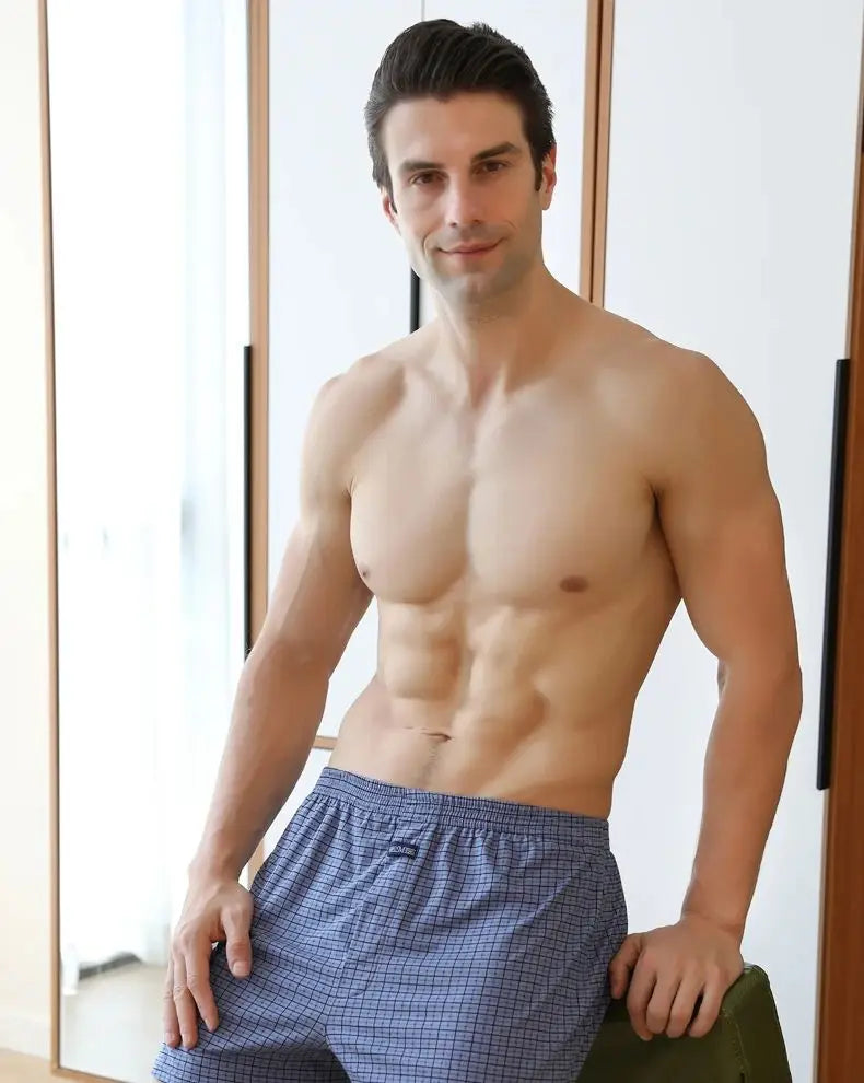 Plus Size M-3XL Men's Aro Pants Cotton Lattice Underwear Loose High Waist Summer Thin Breathable Home Shorts Pouch Underpants