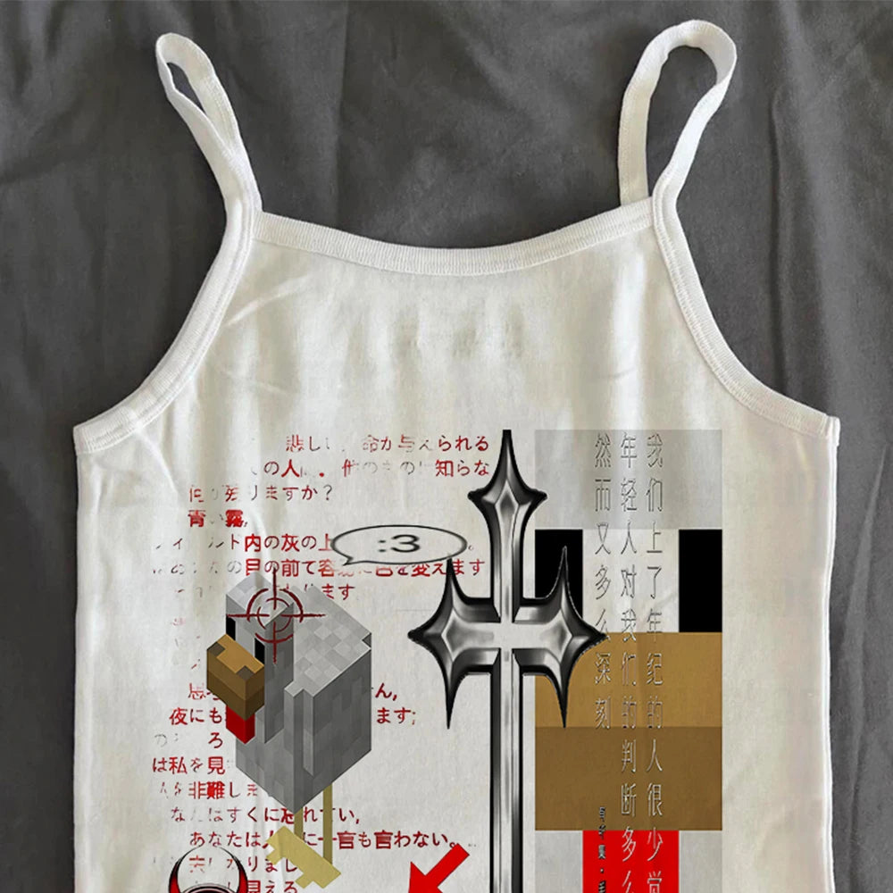 Punk Y2k Clothes Letter Graphic Print Grunge Crop Tops Vintage Slim Crop Tops Camisole Female Clothing Tank Cute Baby Tees 2000s