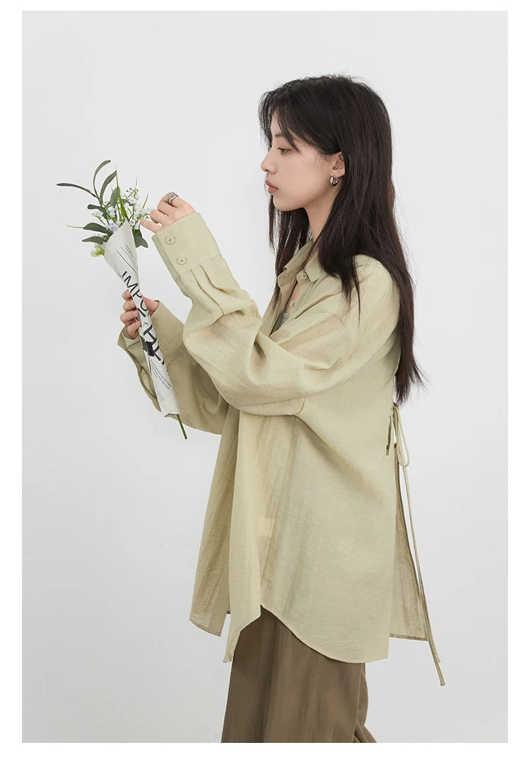 CHIC VEN Women Long Sleeve Shirts Solid Loose Casual New Style Design Back Hollow Out Shirt Female Blouse Spring Summer 2025