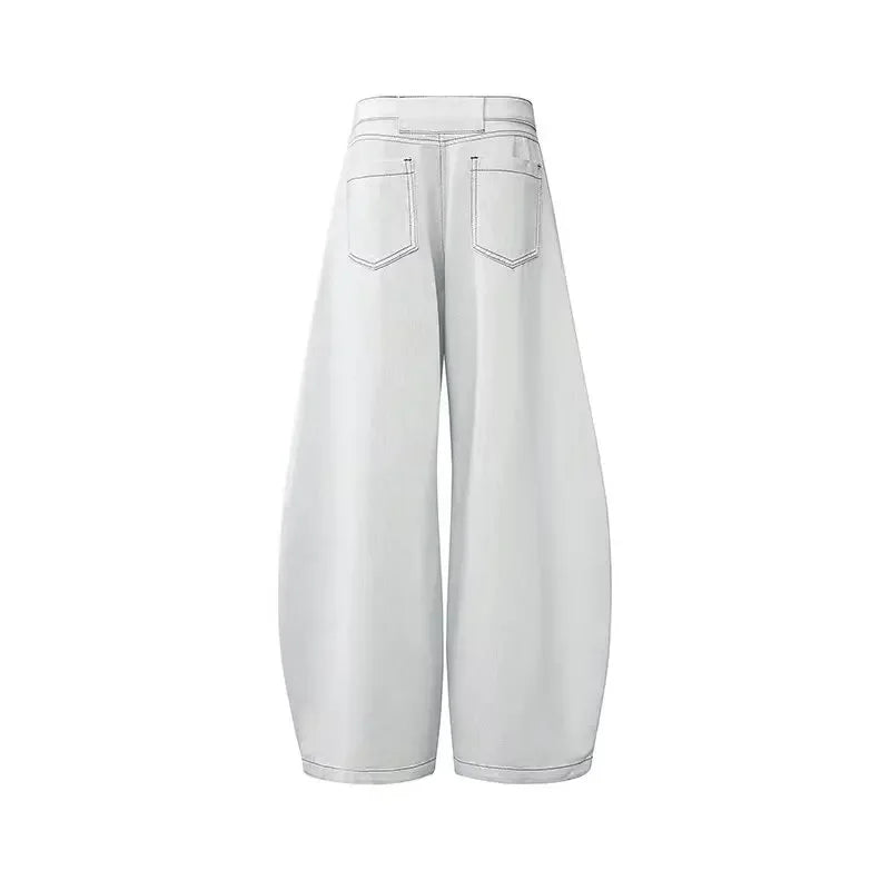 Men's Summer High Waist Straight Leg Jeans Slimming Loose Wide Leg Pants Retro Knife Edge Design Casual Fashion