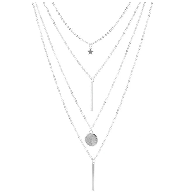 Layers Choker Necklace 14K Gold Silver Plated Y Pendant Necklace Multilayer Bar Necklace Adjustable Layer Necklace for Women