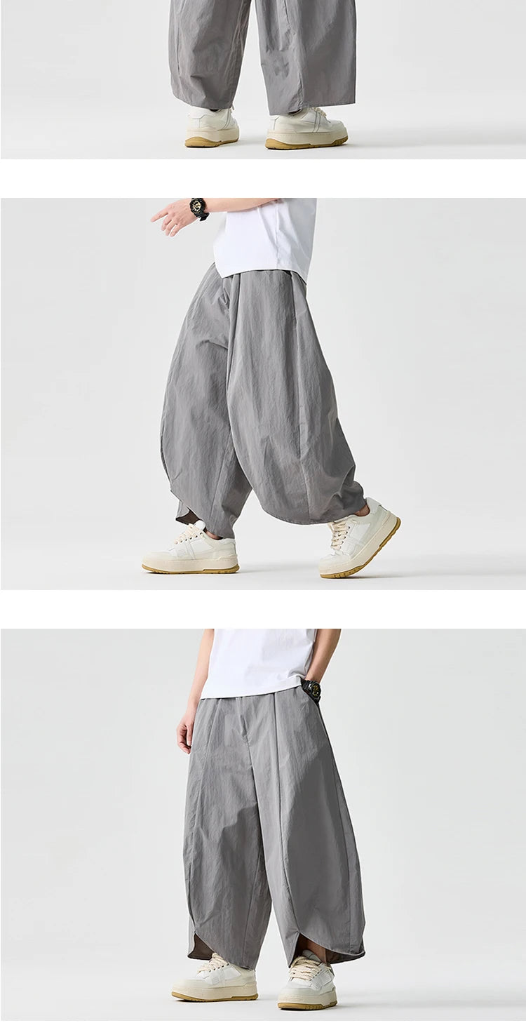 Men Wide Leg Pants Summer Light Thin Solid Casual Harun Pants Elastic Waistband Loose Oversize Lantern trousers Men Clothing
