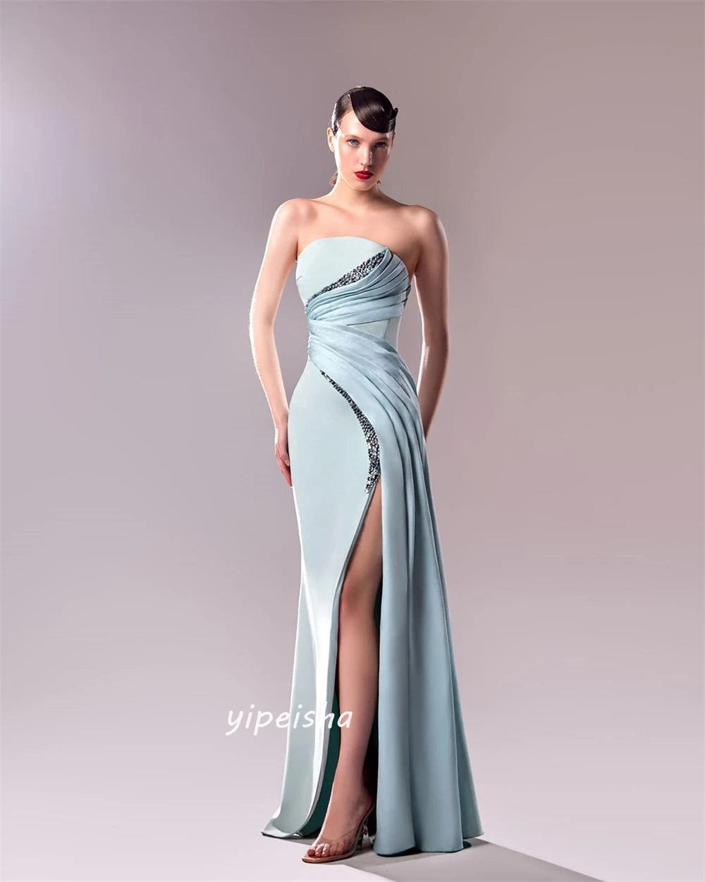 Customized Jiayigong  Classic Modern Style Formal Evening Strapless A-line Beading Pleats Bespoke Occasion Dresses