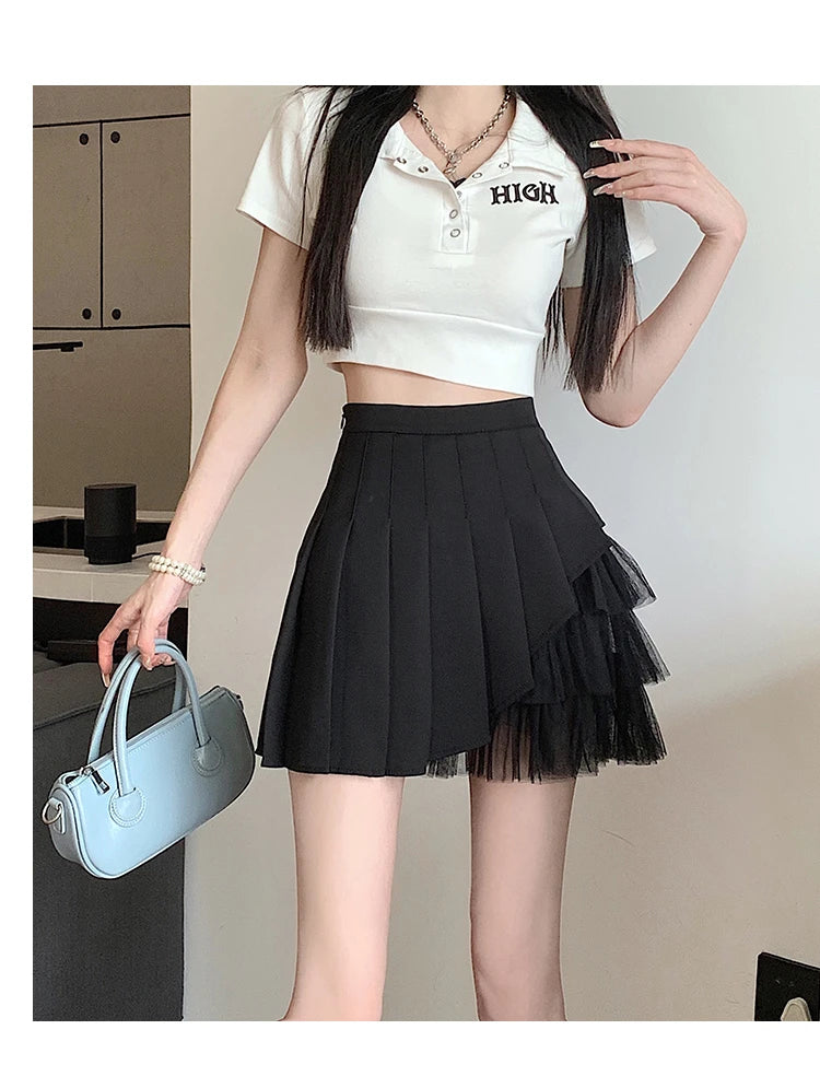 Slimming A-Line  Skirt for ort Women High Waist Pleated Tulle f Body Skirts Commute Sle Summer Collection