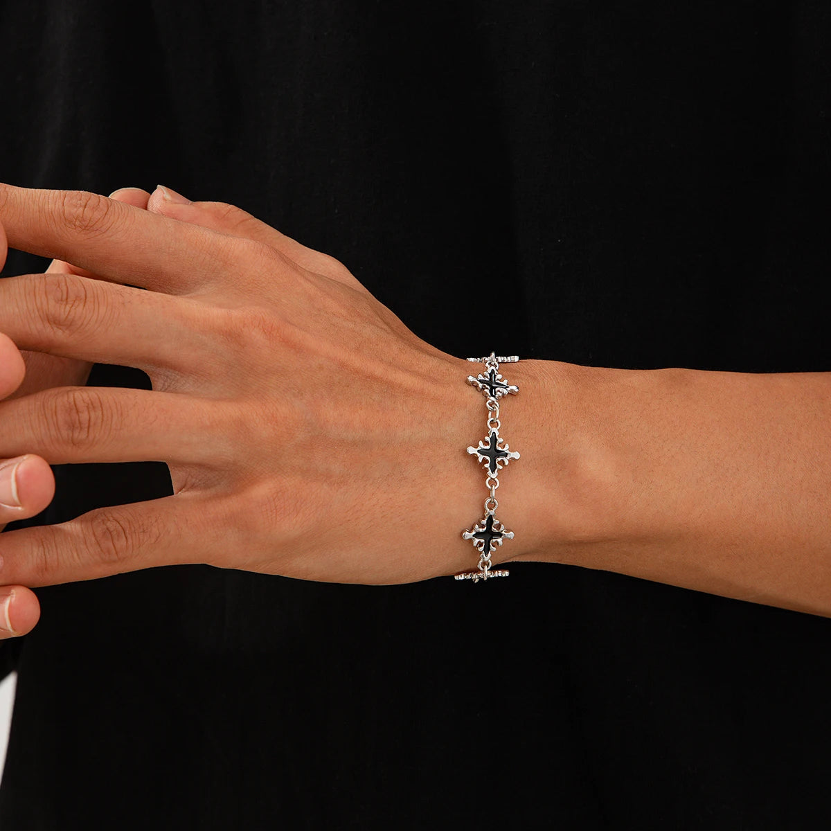 SHIXIN Trendy Vintage Jesus Cross Charm Bracelet for Man Hip Hop Silver Color Bangles on Hand Christian Jewelry Daily Accessory