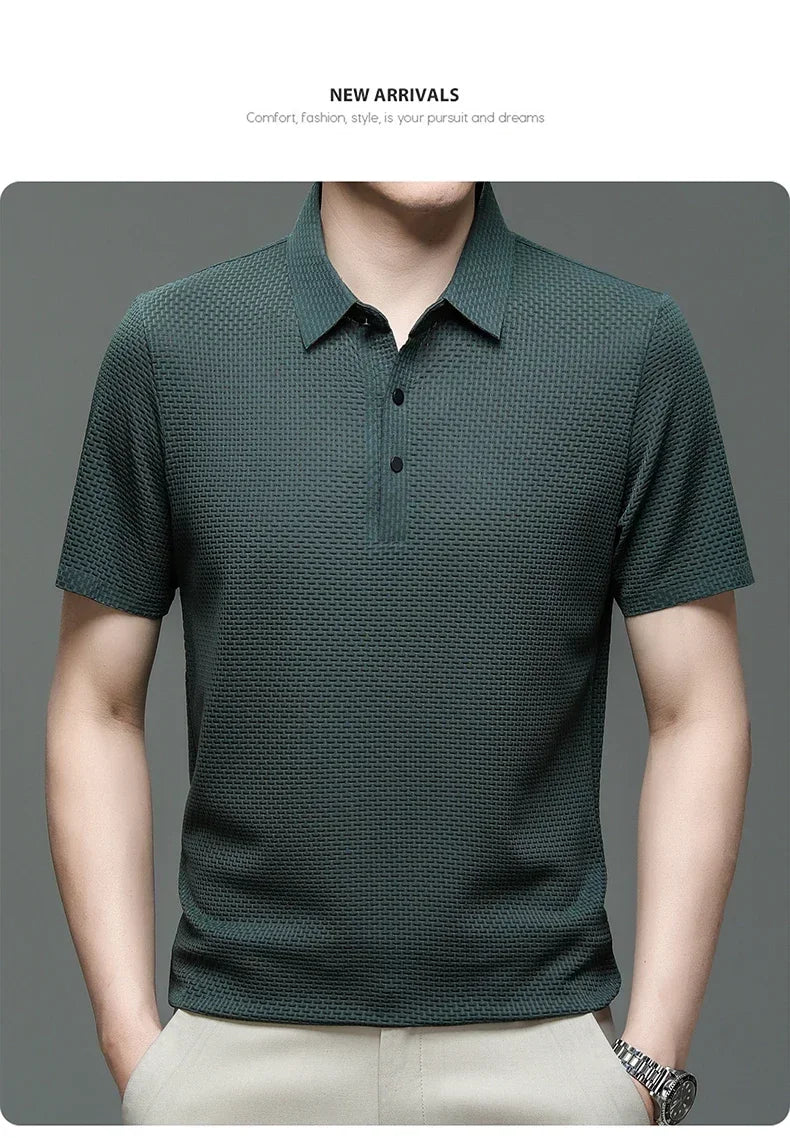 Brand Clothes Summer New Men's Short Sleeve T-shirt Ice Silk Cool and Breathable POLO Shirt Business Casual Sweat-absorbing Top