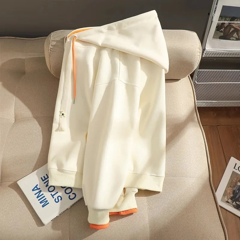 American stitching fake two-piece thin hooded sweater women's spring and autumn new fashion casual coat loose lazy loose top