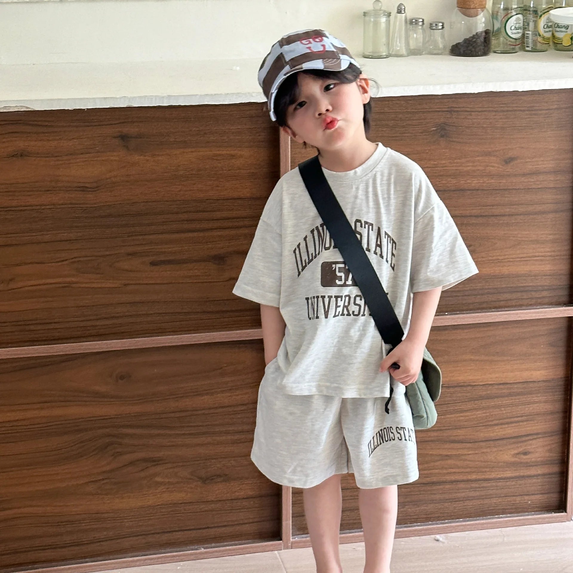 2025 Summer Hooded Children's Short Sleeve Set with Simple Trendy Boys and Girls' Baby Shorts Set with Stylish Style
