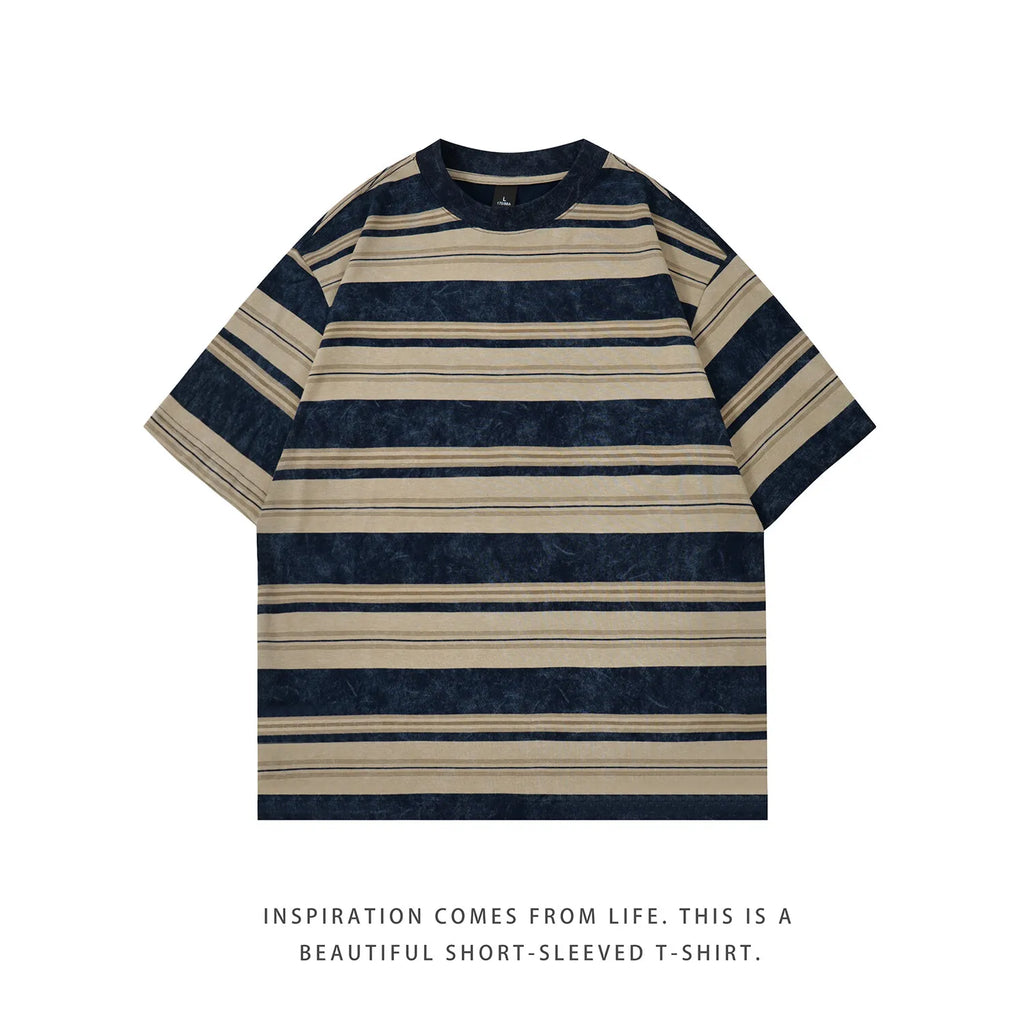 Mens Striped Short Sleeve Tshirt Cotton Loose Fit Breathable Summer Casual Tee Moisture Wicking Soft Comfort Relaxed Fit