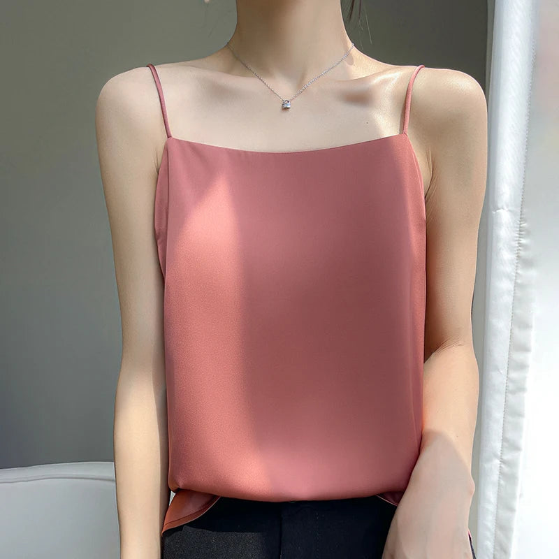 Women' Summer Sling One Line Collar Camis Cool Comfort Silk Suspender Sexy Suspender Top New Undershirt Fashion Thin Style Sling