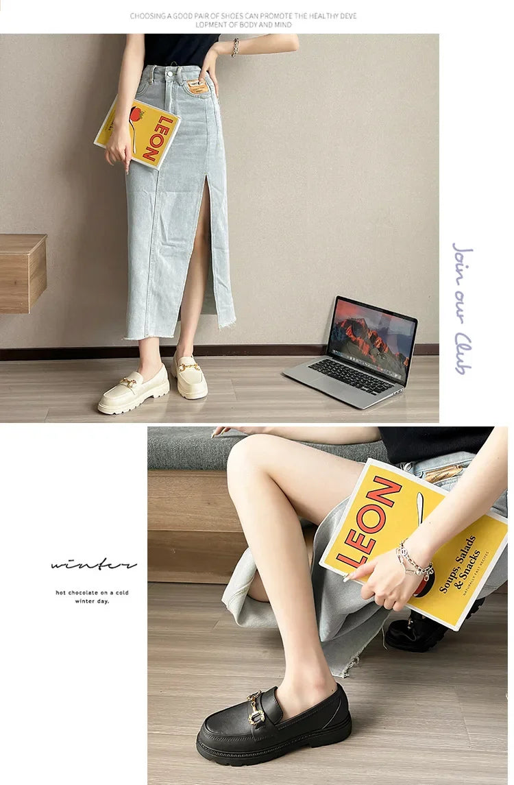 New Lefu Slippers Summer Spring Women's Home Anti-slip Vintage British Style Net Red Vintage Small Golden Buckle Head Shoes