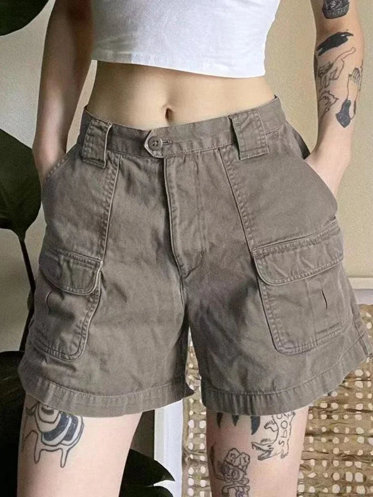 Y2k Vintage Streetwear Cargo Denim Shorts Women American Retro Harajuku Solid Loose Jeans Casual Pocket 2024 Summer Chic