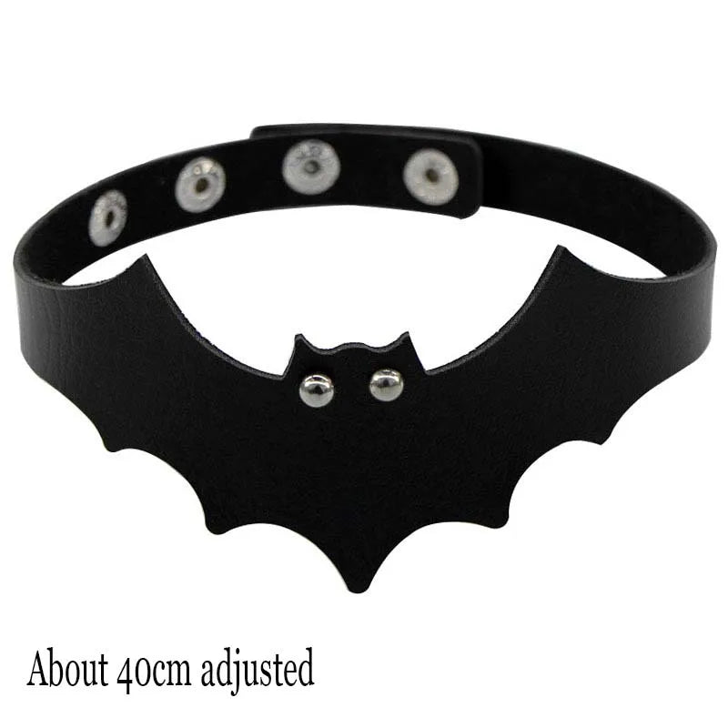 Woman Black Bat Punk Choker Collar Necklace Sexy PU Leather Heart Lock Key Spike Gothic Cosplay Accessories Party Jewelry New