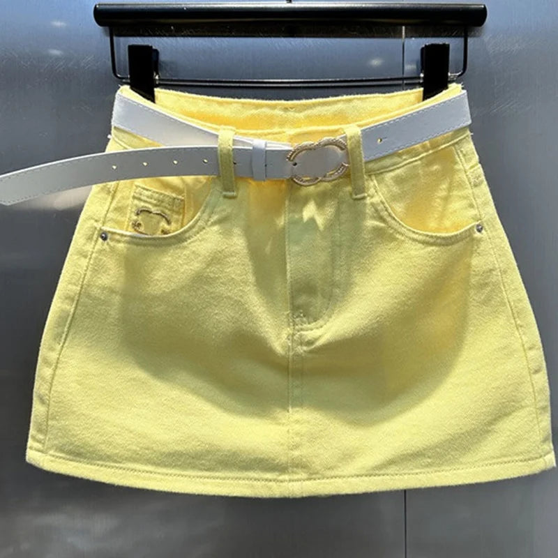 Female Korean All-match Denim Short Skirt 2025 Summer New Trend Sexy Embroidered Solid Color High Waist Printing A-line Skirt