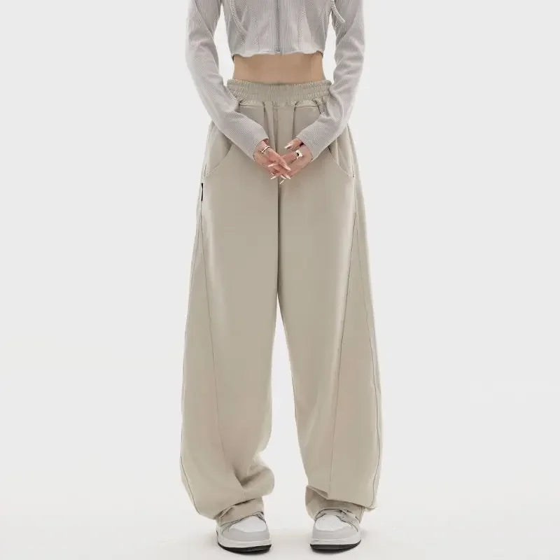 Autumn New Style Light Tawny Women's Sports Pants Loose Sweatpants Banana Shape Hiphop Elastic Waist Wide Leg Trousers