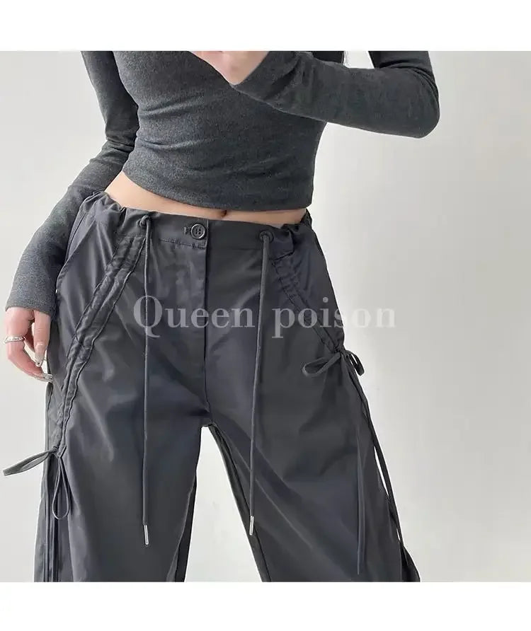 American Style Women's Summer Cargo Pants With Bowmint Green Drawstring Casual Bell Bottoms New 2024 Fashion Trend Long Pants
