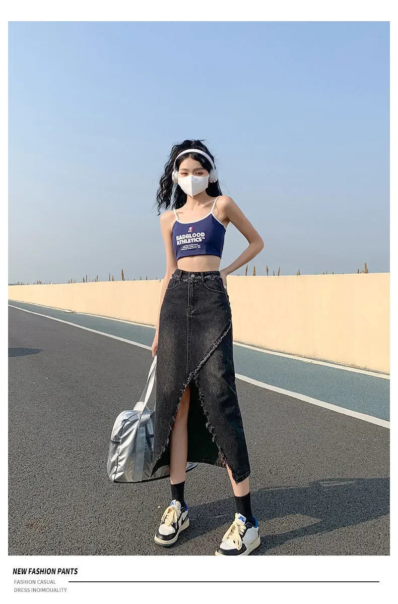 Fashionable Denim Skirt For Women High-waisted A- line Hip Covering Long Dress Casual Style Perfect For Summer 2024