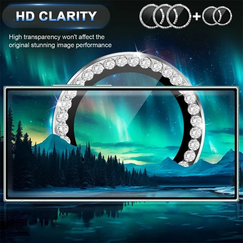 Bling 3D Diamond Metal Camera Ring Protector For Samsung S25 S24 Plus S23 S22 Ultra S 23 25 5G HD Tempered Glass Alloy Lens Cap