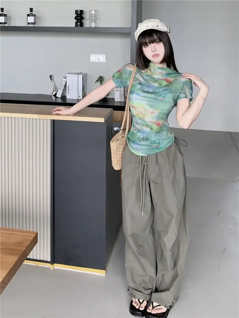 Turtleneck Woman Tops Tie DyeT Shirt for Women Japanese Vintage Fashion Korean Reviews Many Clothes Harajuku Clearance Basic