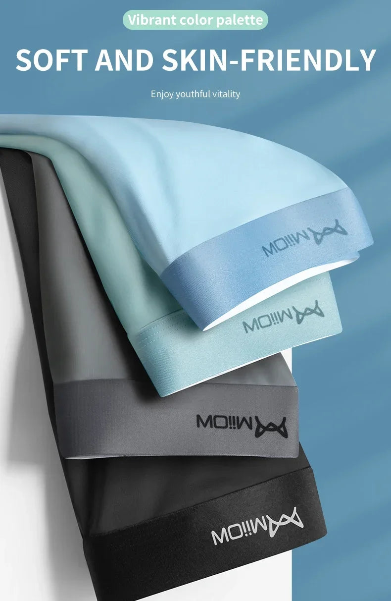 MiiOW 4Pcs Ice Silk Men's Panties Sexy Seamless Man Boxershorts Graphene Antibacterial Men Underwear Breathable Man Boxer Briefs