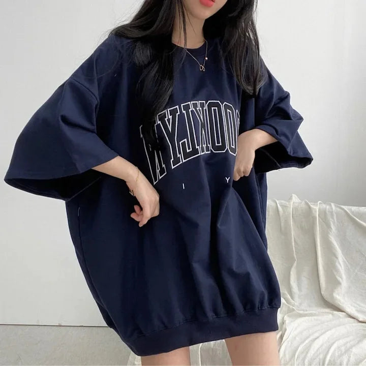 Women's Loose-Fit Short Sleeve Cotton T-Shirt Korean Style Summer Fashion Plus Size Niche Design Sensibility Crew Neck