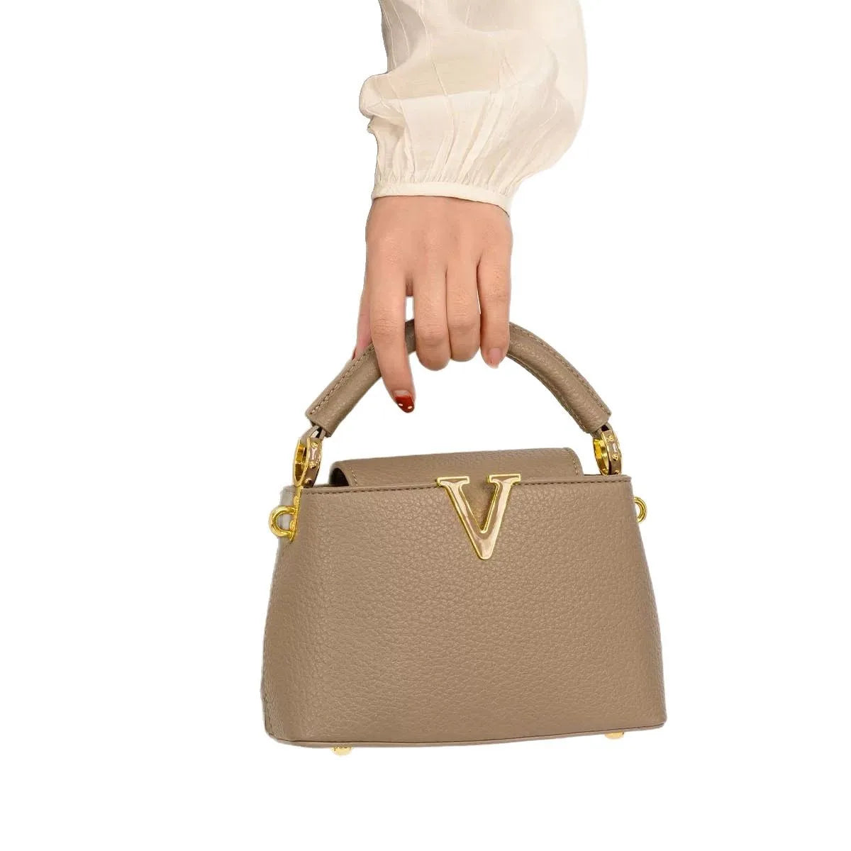 Luxury Fashion Leather Women Handbags 2025 Summer New Small Shoulder Crossbody Bag Portable V Letter Shell Messenger Bags
