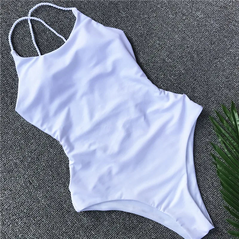 Cross Bandage Backless Women Swimwear One Piece Swimsuit Female Monokini High Cut Trikini 2025 Bikinis Bathing Suit Swim Lady