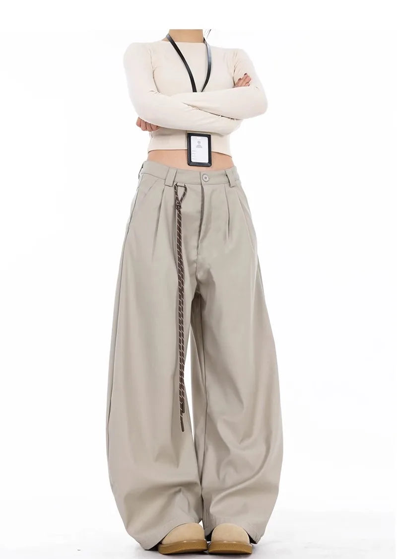 High Waist Women Suit Pants Straight Office Ladies Korean Fashion Trousers Casual Button Loose Female Black Pants New 2025