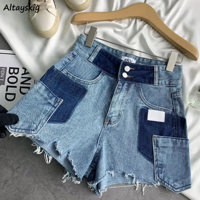 Shorts Women Irregular Washed Tassel Denim Summer Fashion Design High Waist Hot Patchwork Sexy Clothing Simple Casual Aesthetic