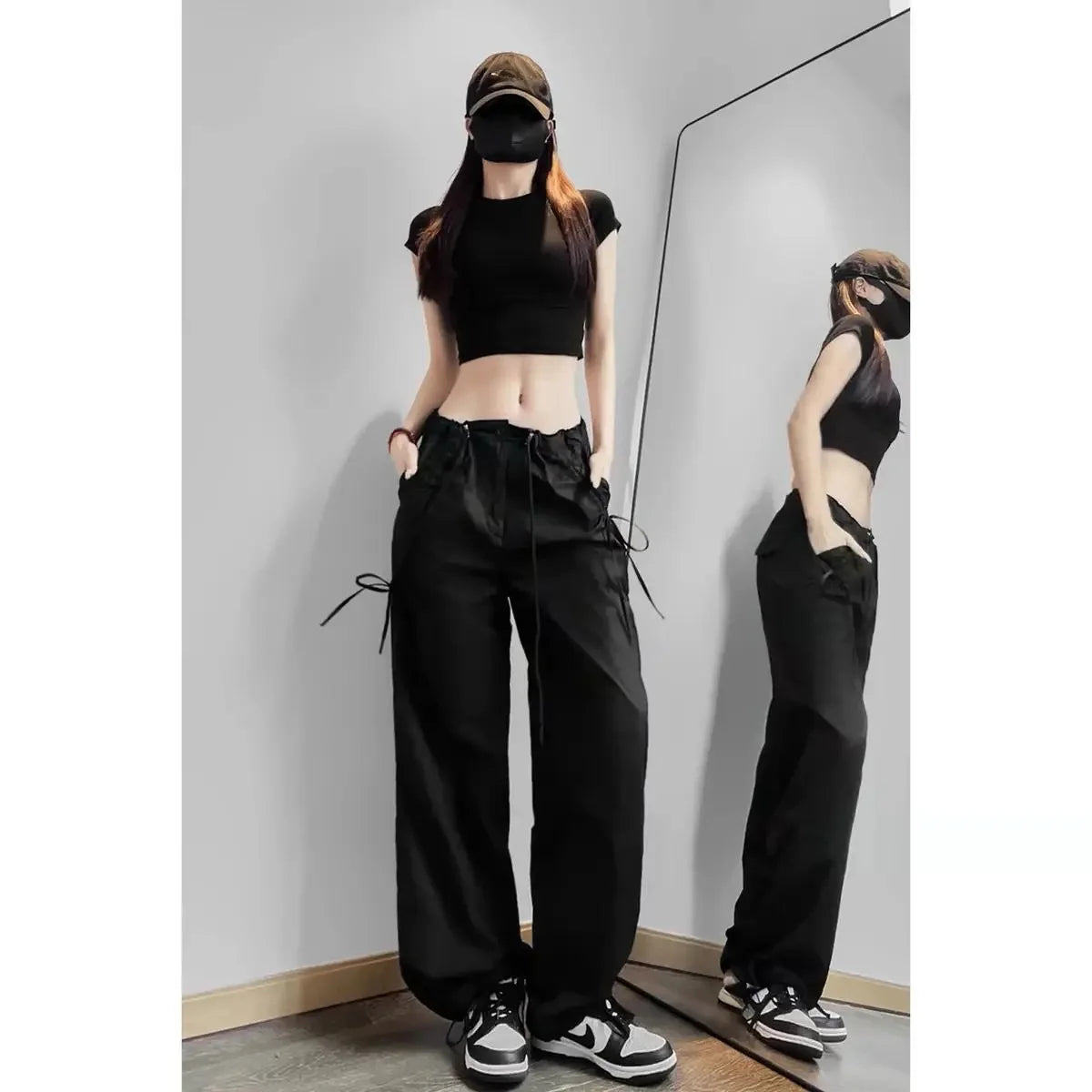 American Style Women's Summer Cargo Pants With Bowmint Green Drawstring Casual Bell Bottoms New 2024 Fashion Trend Long Pants